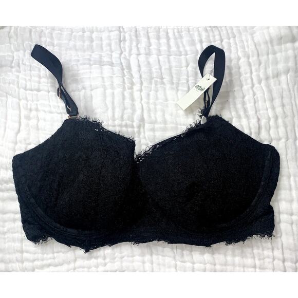 Aerie Women's Black Real Power Paisley Lace Balconette Bra Size 34DD - Picture 5 of 11